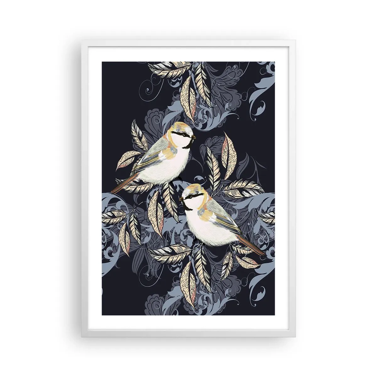 Poster in een witte lijst - Geel-blauwe triller - 50x70 cm