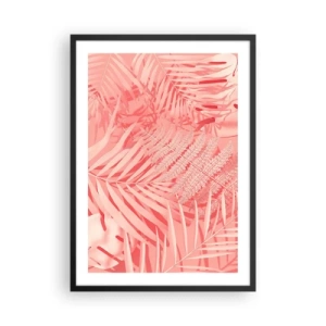 Poster in een zwarte lijst - Roze varen- en palmbladeren op een pastelkleurige achtergrond - 50x70cm - Roze concept - Moderne wanddecoratie voor woonkamer en slaapkamer ARTTOR