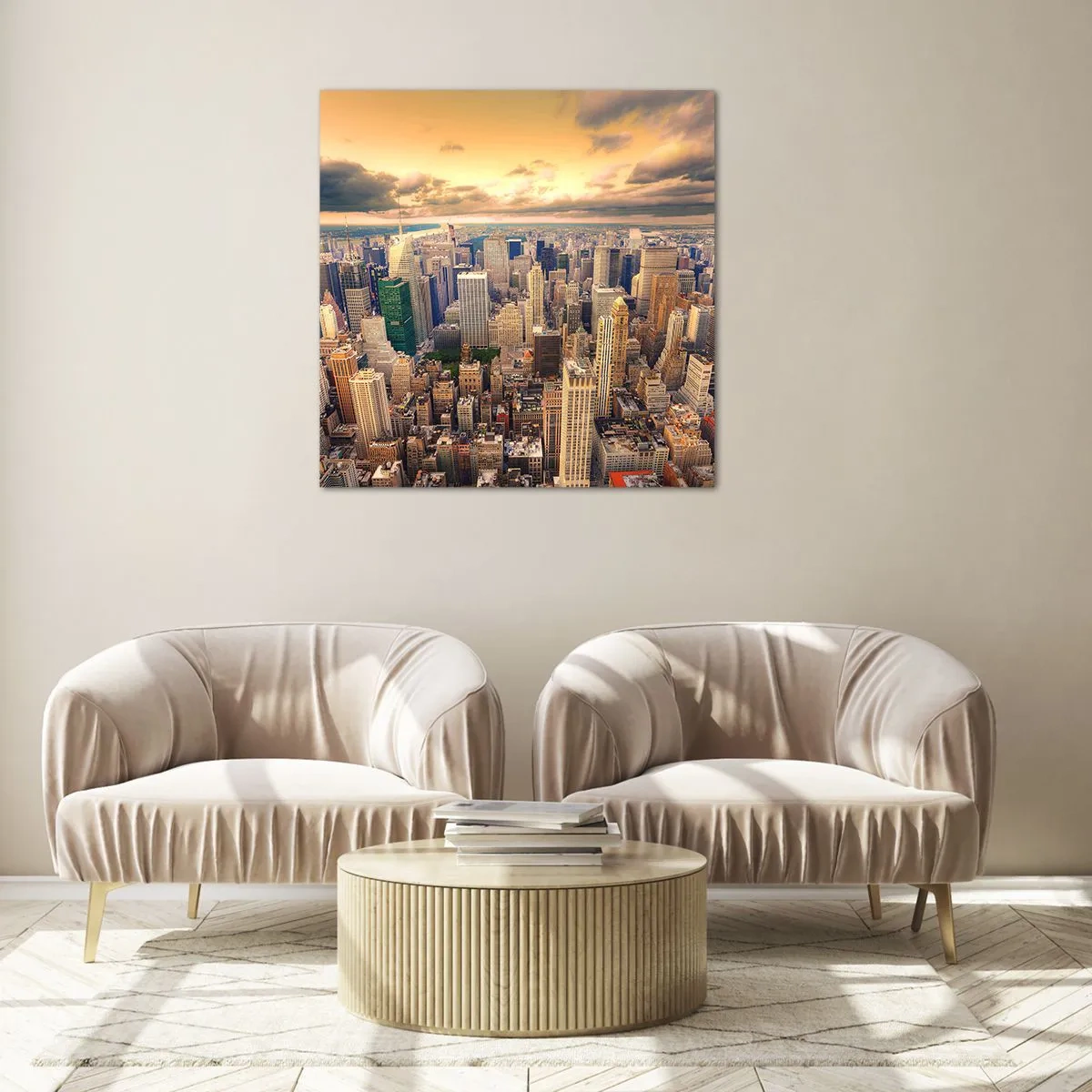 Schilderen op glas - Vergulde metropool - 70x70 cm