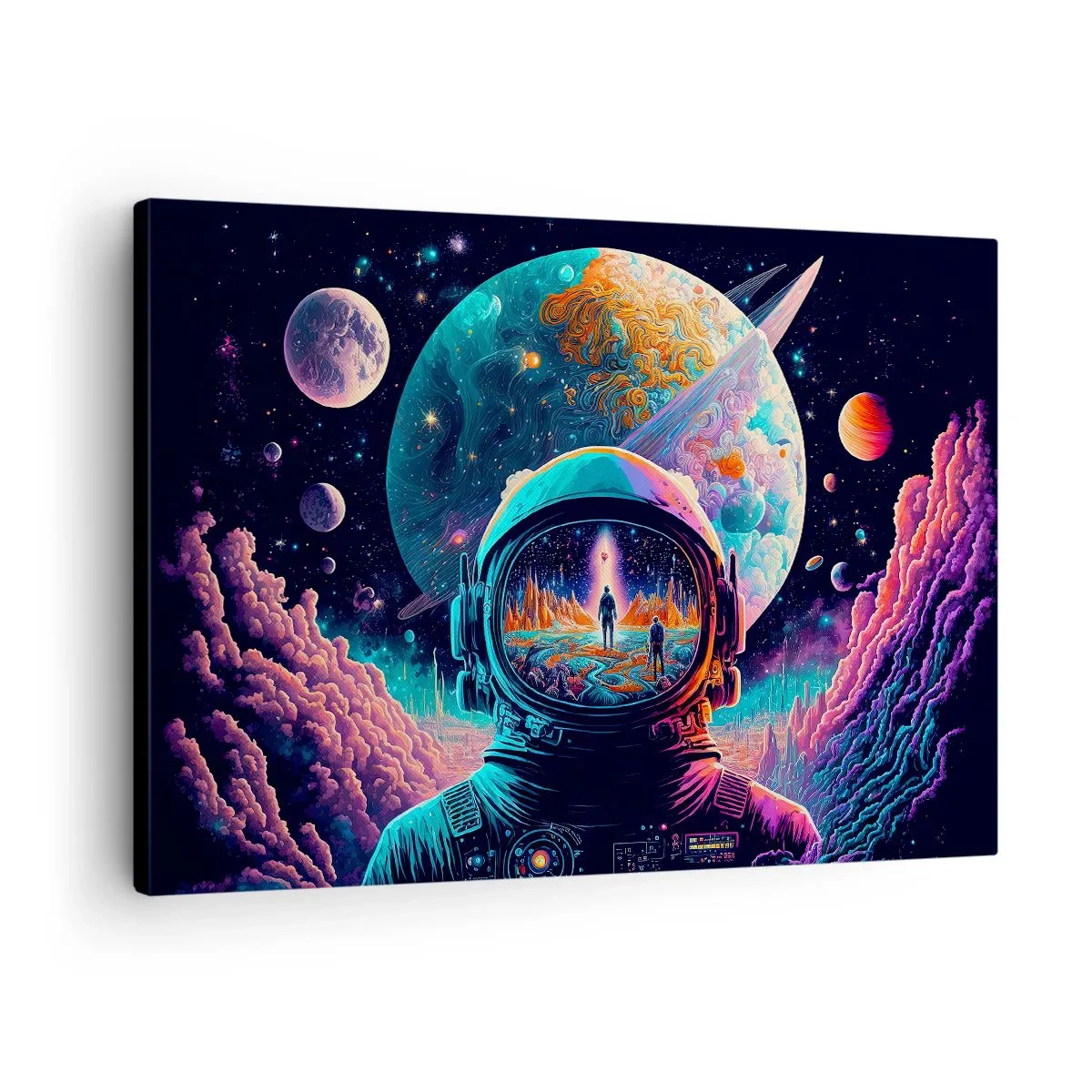 Schilderen op canvas - Astronaut in de ruimte met een kleurrijk planetair landschap - 70x50cm - Filosofen hebben er niet van gedroomd - Moderne wanddecoratie voor woonkamer en slaapkamer ARTTOR