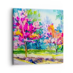 Schilderen op canvas - Regenboogtuin in het lentelicht - 30x30 cm