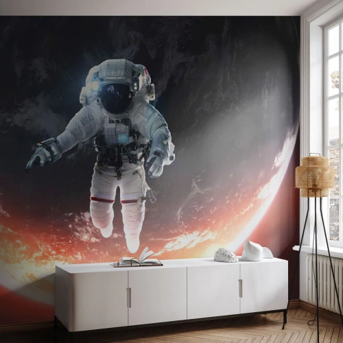 Fotobehang Standard Eco - Mag ik nog wat langer blijven? - Astronaut, Kosmos, Kosmonaut - 150x105 cm