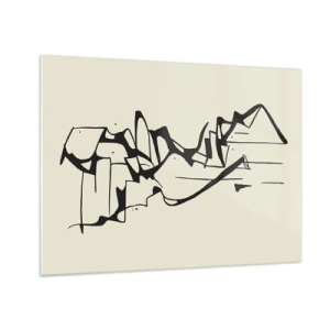 Schilderen op glas - Abstracte zwart-witte lijn die de omtrek van een landschap vormt - 70x50cm - Misschien een landschap - Moderne wanddecoratie voor woonkamer en slaapkamer ARTTOR