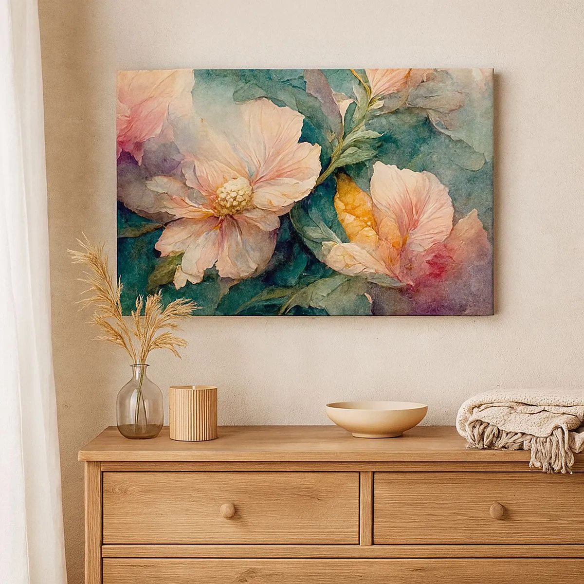 Schilderen op canvas - Delicate bloemen in pastelkleuren - 70x50cm - Gewoon subtiliteit - Moderne wanddecoratie voor woonkamer en slaapkamer ARTTOR