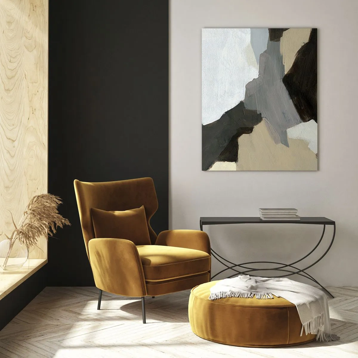 Schilderen op glas - Abstractie: het kruispunt van grijs - 50x70 cm