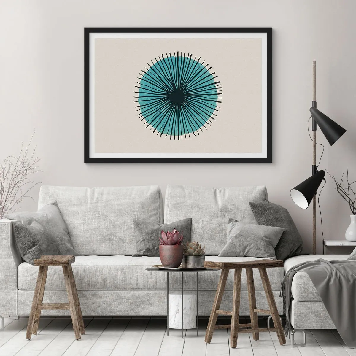 Poster in een zwarte lijst - Stralend in het blauw - 91x61 cm