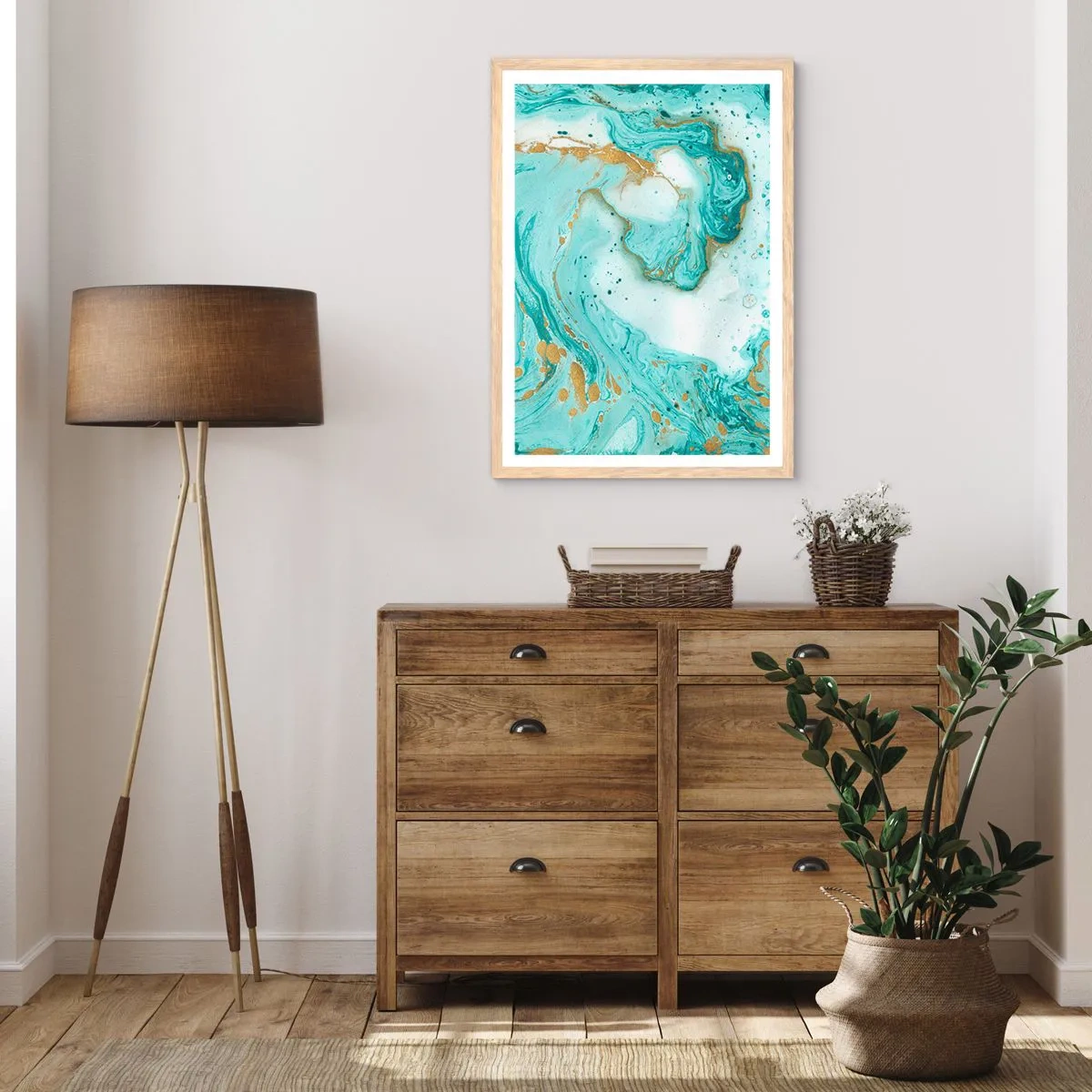 Een poster in een licht eiken lijst - Onder de grote golf van het Edo-tijdperk - 50x70 cm