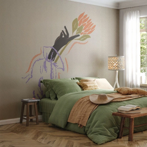 Fotobehang Standard Eco - Zusterlijke aanraking - Hand, Bloem, Minimalisme - 200x140 cm