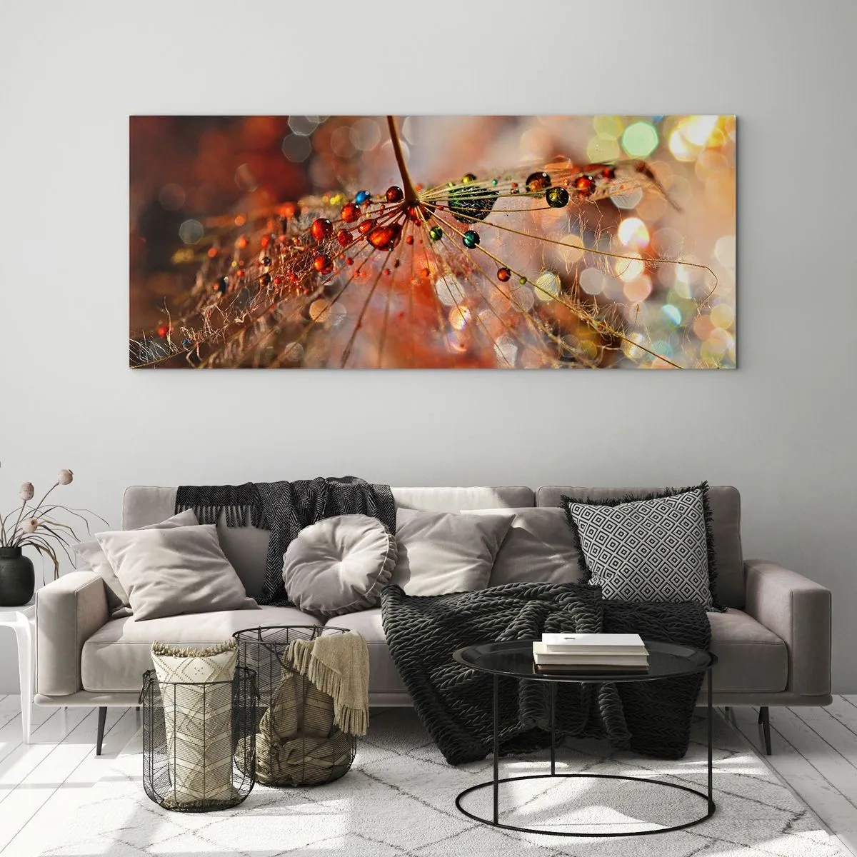 Schilderen op glas - Geregen op een spinnendraad - 140x50 cm