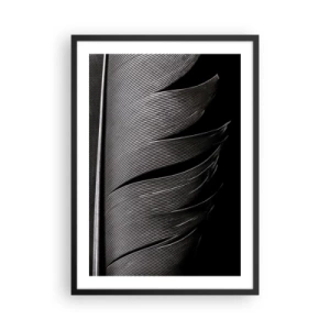 Poster in een zwarte lijst - Een minimalistische versie van een veer in zwart-wit - 50x70cm - Een veer - prachtig ontwerp - Moderne wanddecoratie voor woonkamer en slaapkamer ARTTOR