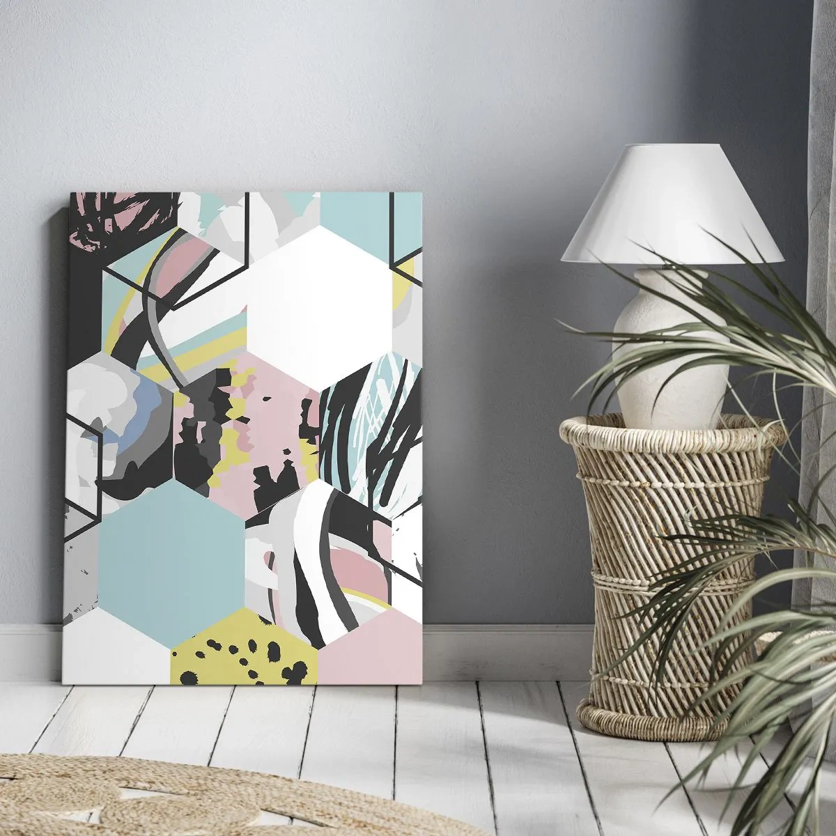Schilderen op canvas - Zeshoeken en kubussen in zes kleuren - 80x120 cm