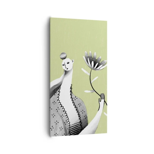 Schilderen op canvas - Modernistisch portret – met een bloem in de hand - 65x120 cm
