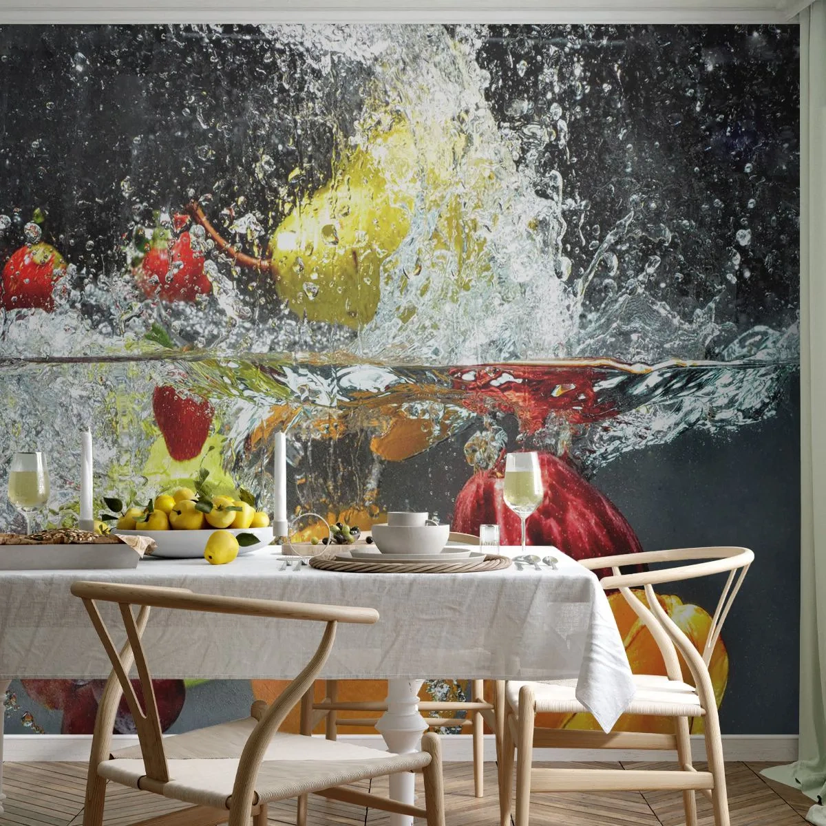 Fotobehang Premium Canvas - Fruit verfrissing - Fruit, Water, Keuken - 450x315 cm