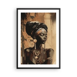 Poster in een zwarte lijst - Portret van een Afrikaanse vrouw met traditionele ornamenten - 50x70cm - Afrikaanse majesteit - Moderne wanddecoratie voor woonkamer en slaapkamer ARTTOR