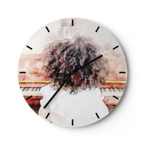 Wandklok - Klok - Een kind speelt piano, van achteren gezien op een artistieke manier. - 30x30cm - In de nieuwe wereld - Moderne wanddecoratie voor woonkamer, keuken en slaapkamer ARTTOR