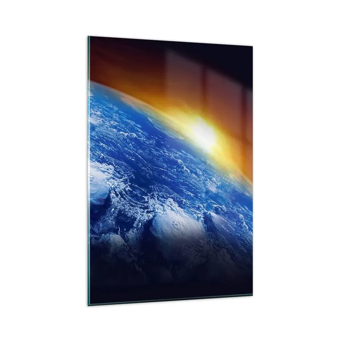 Schilderen op glas - Zonsopgang boven de blauwe planeet - 80x120 cm