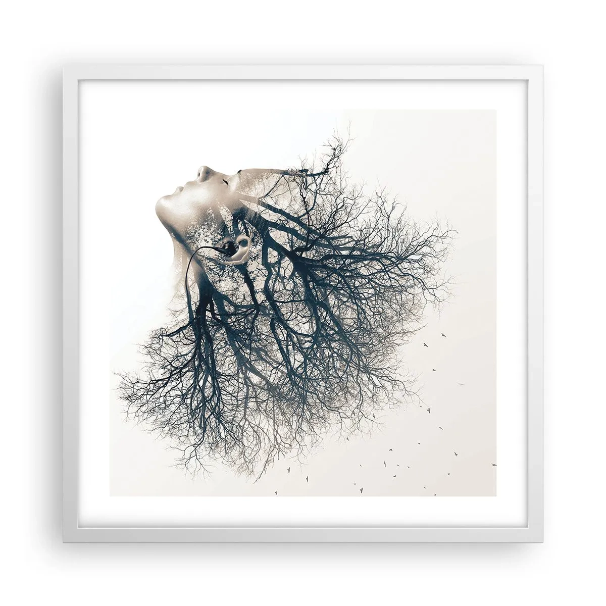 Poster in een witte lijst - Luisteren naar het gefluister van bomen - 50x50 cm