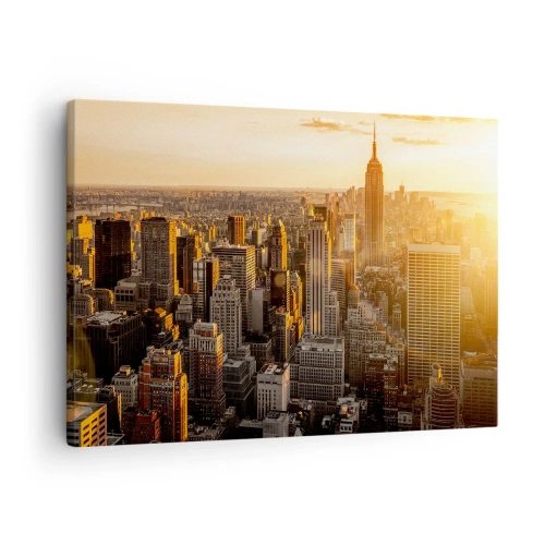 Schilderen op canvas - Skyline van New York City bij zonsondergang met uitzicht op het Empire State Building - 70x50cm - Groeien in de zon - Moderne wanddecoratie voor woonkamer en slaapkamer ARTTOR
