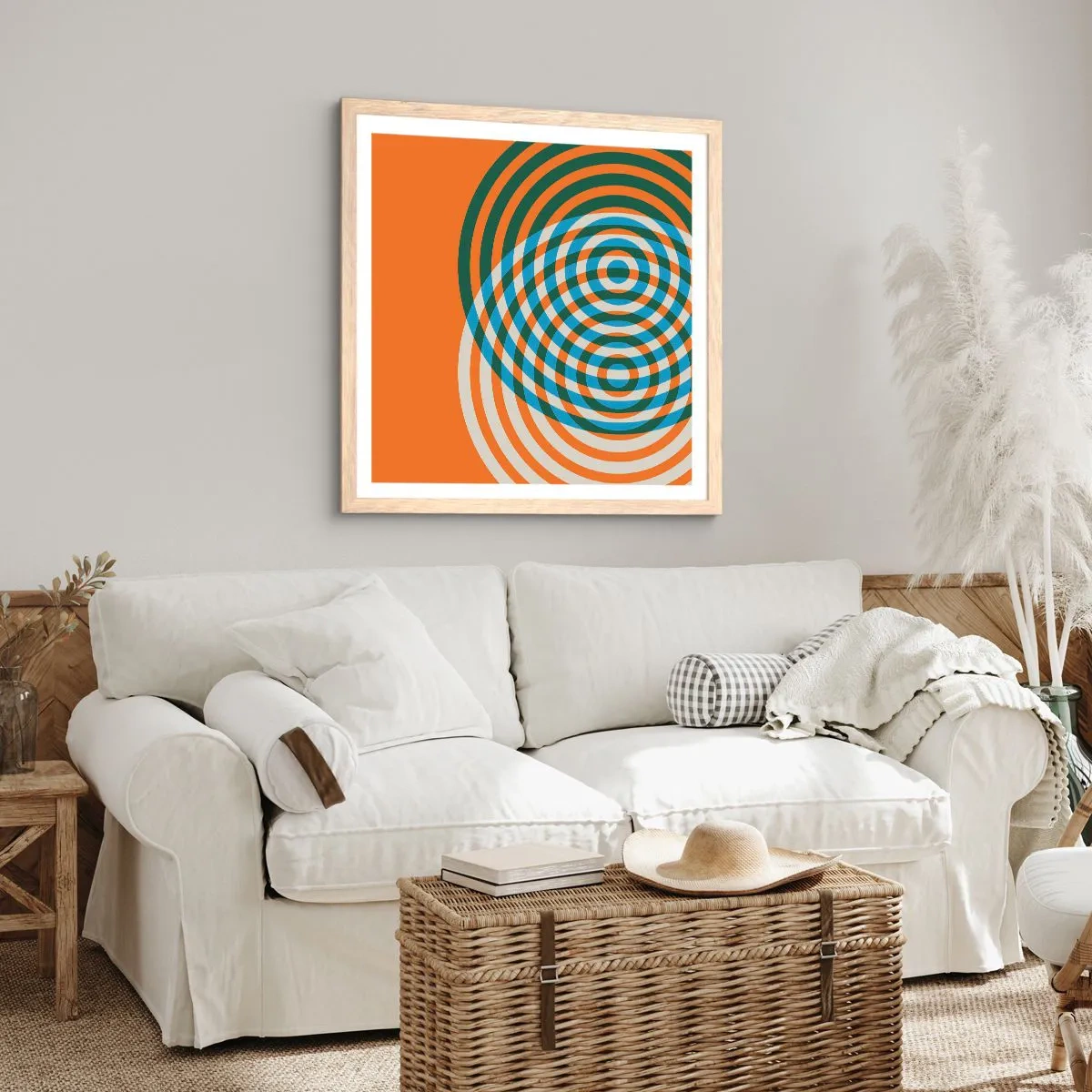 Een poster in een licht eiken lijst - Abstracte circulaire variatie - 30x30 cm