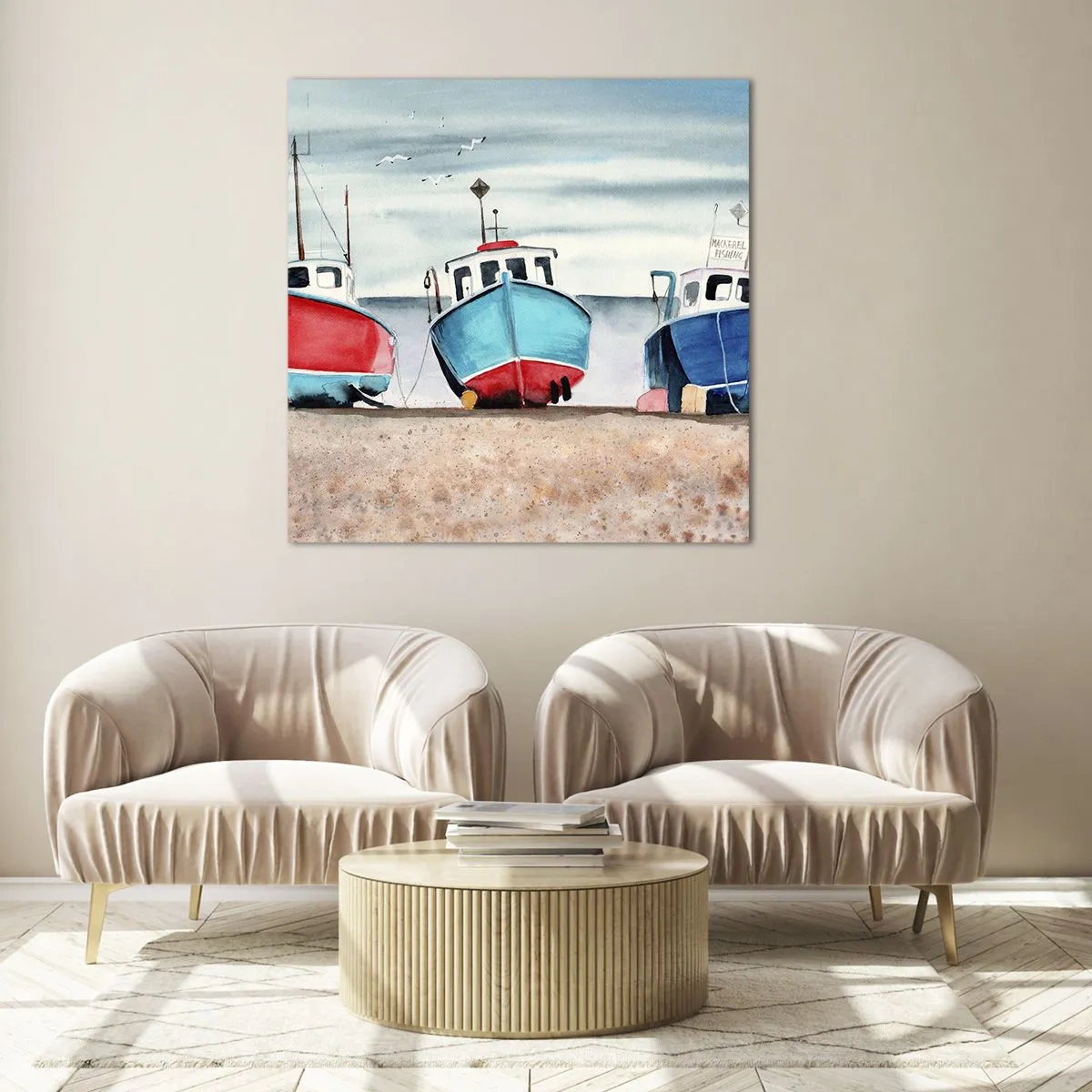 Schilderen op glas - Klaar om te vissen - 50x50 cm