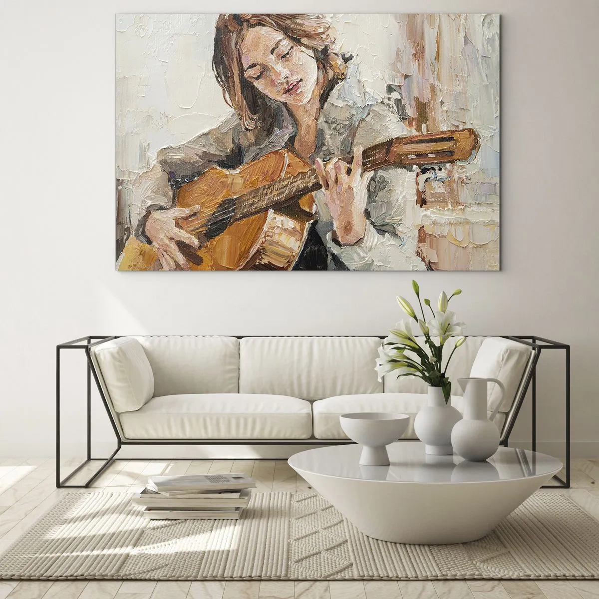 Schilderen op glas - Concerto voor gitaar en een meisjeshart - 120x80 cm