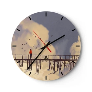 Wandklok - Klok - Een figuur op een brug met vogels tegen de achtergrond van lucht en wolken - 30x30cm - Blauw verlangen - Moderne wanddecoratie voor woonkamer, keuken en slaapkamer ARTTOR