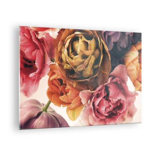 Schilderen op glas - Een close-up van een boeket veelkleurige bloemen - 70x50cm - Een viering van het leven - Moderne wanddecoratie voor woonkamer en slaapkamer ARTTOR
