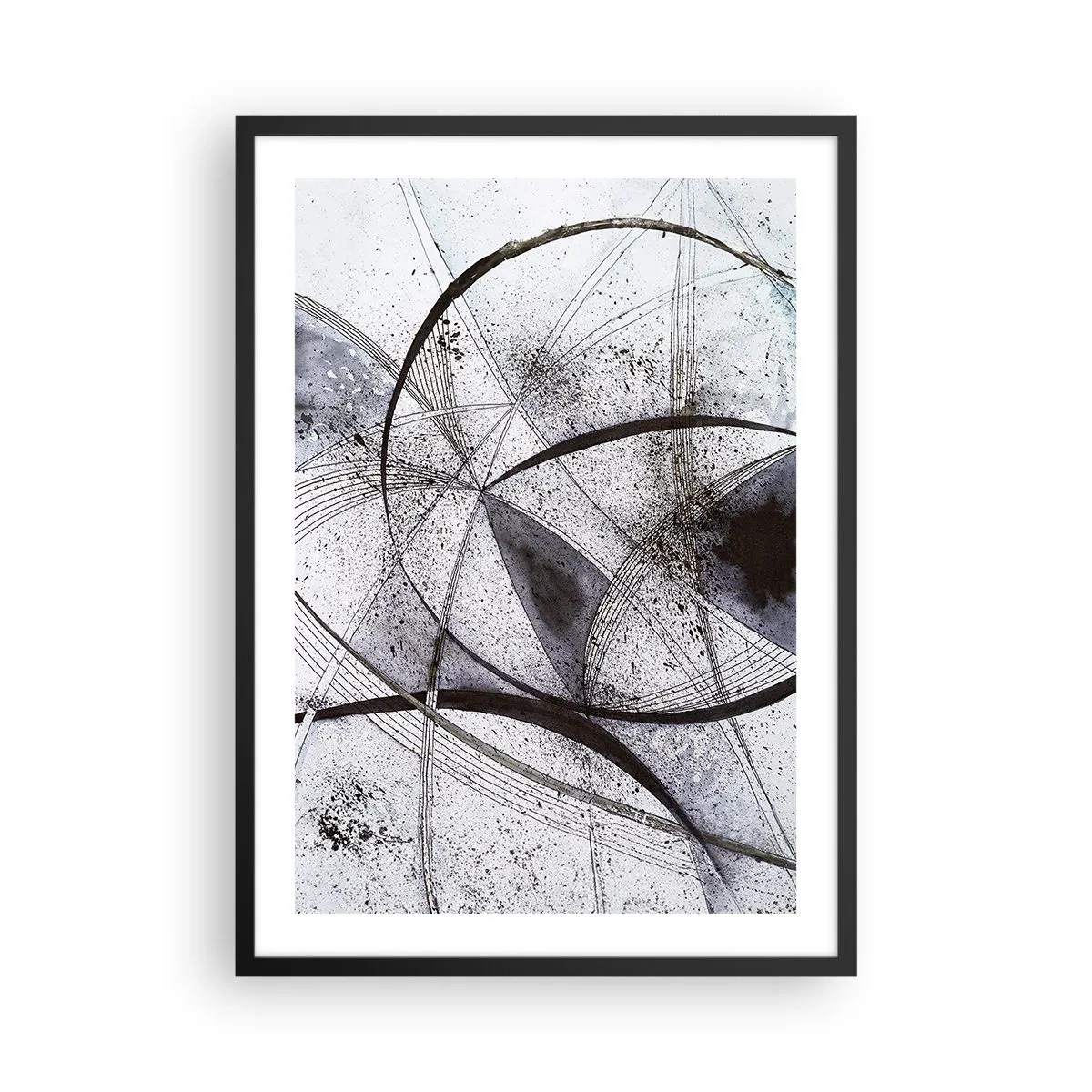 Poster in een zwarte lijst - Abstracte compositie van geometrische lijnen en cirkels - 50x70cm - Futuristische fantasie - Moderne wanddecoratie voor woonkamer en slaapkamer ARTTOR