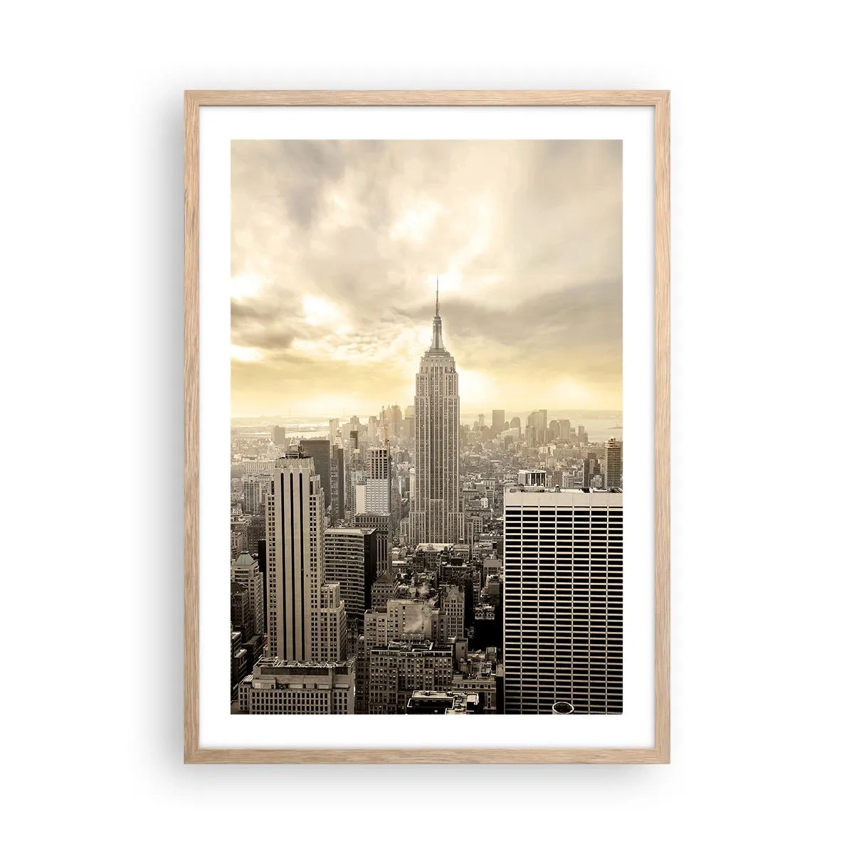 Een poster in een licht eiken lijst - New York geweven van grijs - 50x70 cm
