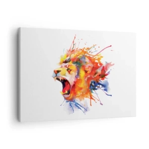 Schilderen op canvas - Kleurrijk portret van een leeuw in een dynamische stijl - 70x50cm - Van woede exploderen  - Moderne wanddecoratie voor woonkamer en slaapkamer ARTTOR