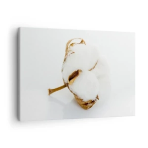 Schilderen op canvas - Een tak katoen op een lichte achtergrond in een minimalistische benadering - 70x50cm - Zacht van aard - Moderne wanddecoratie voor woonkamer en slaapkamer ARTTOR