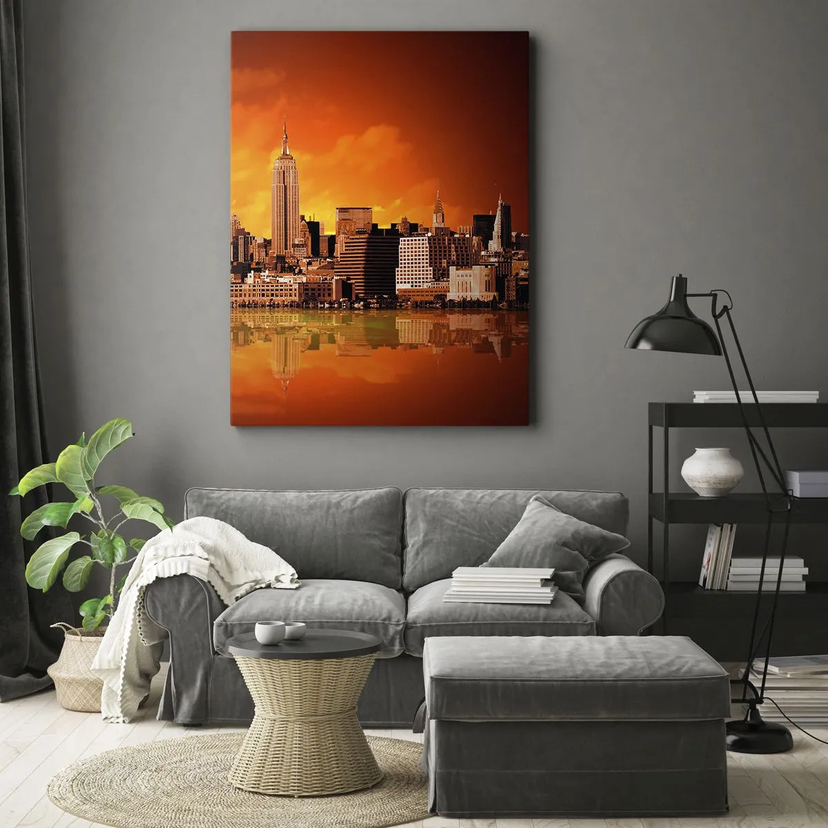 Schilderen op canvas - Het grote stadspanorama in geel en brons - 80x120 cm