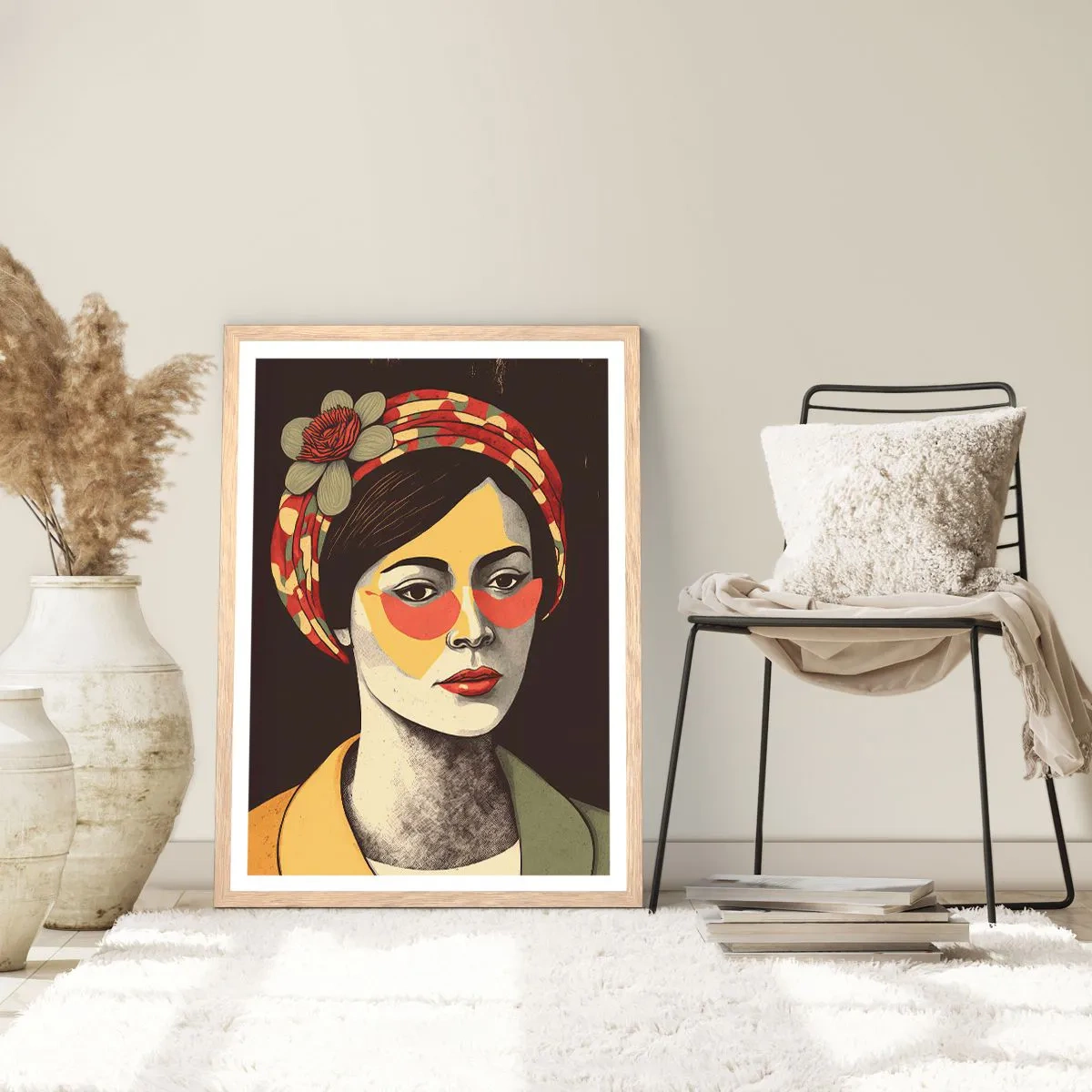 Een poster in een licht eiken lijst - Koraal Dame - 70x100 cm