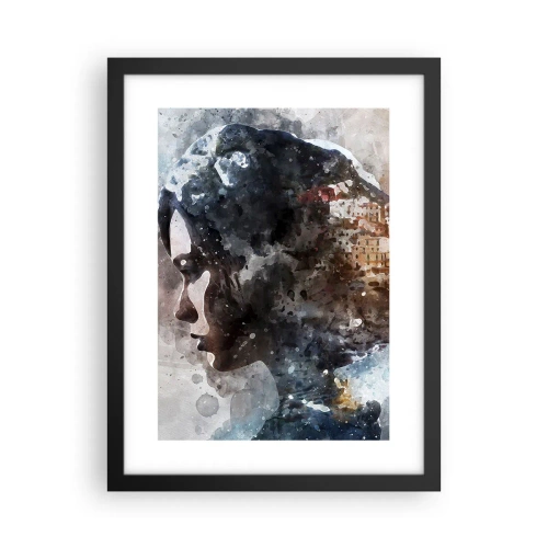 Poster in een zwarte lijst - Een verhaal over een meisje met een stad op de achtergrond - 30x40 cm