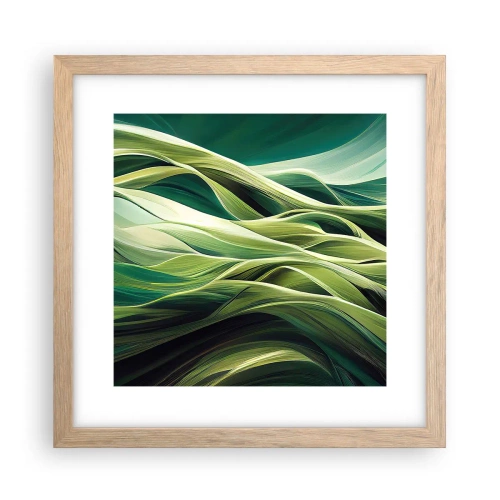 Een poster in een licht eiken lijst - Abstract groen spel - 30x30 cm