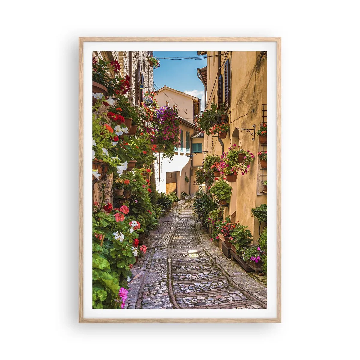Een poster in een licht eiken lijst - Italiaans zijstraatje - 70x100 cm