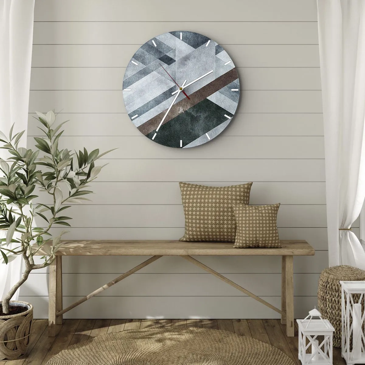 Wandklok - Klok - Geometrie in tinten blauw, bruin en grijs - 30x30cm - Verfijnde elegantie van geometrie - Moderne wanddecoratie voor woonkamer, keuken en slaapkamer ARTTOR