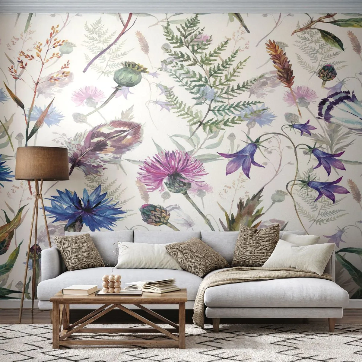 Fotobehang Standard Eco - Pools herbarium - Veld bloemen, Tuin, Natuur - 200x140 cm