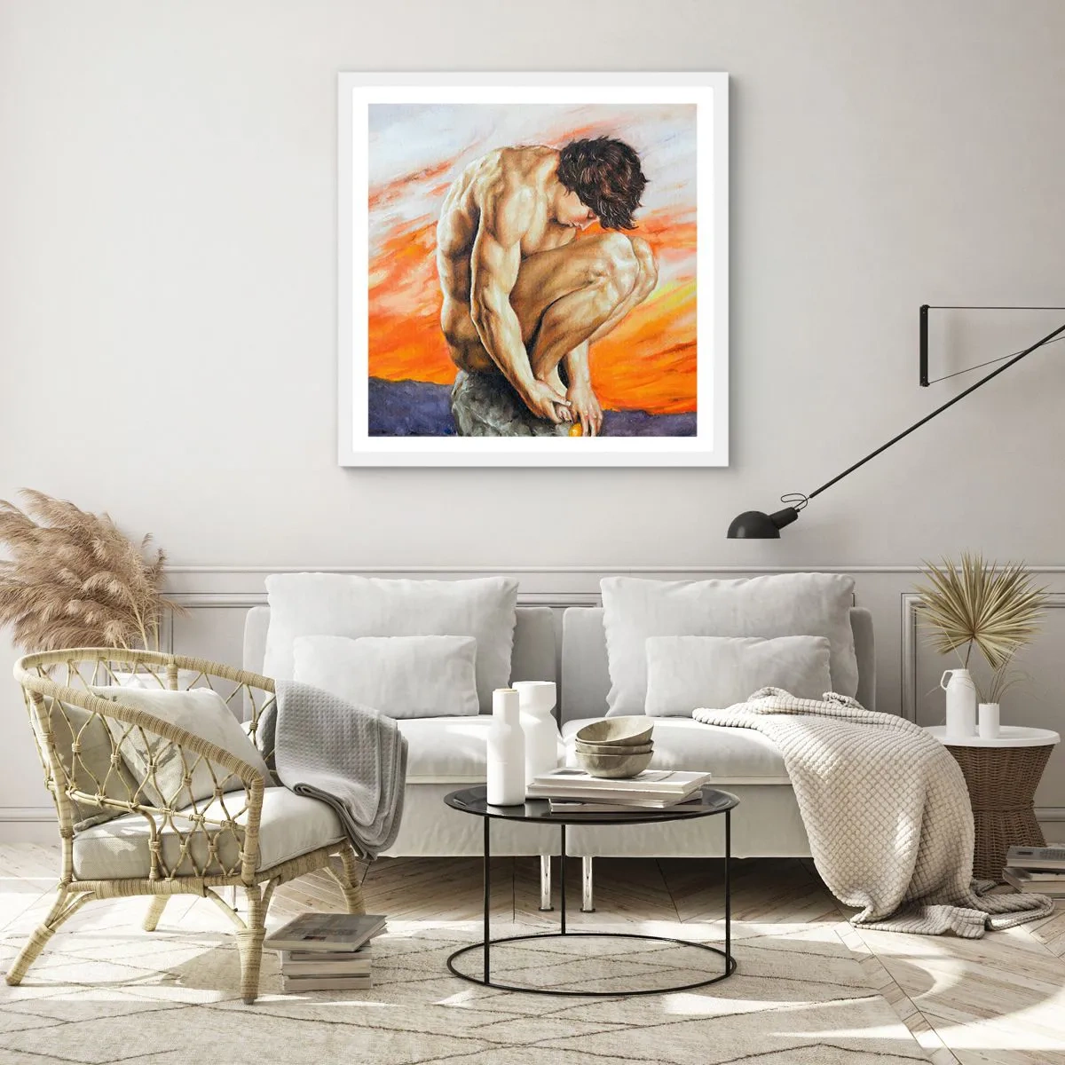 Poster in een witte lijst - Ondergedompeld in zichzelf - 50x50 cm