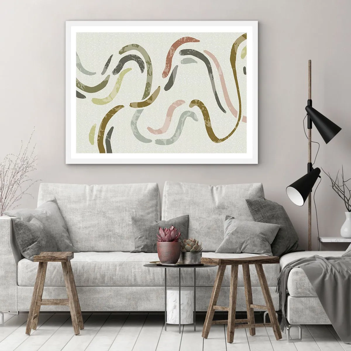 Poster in een witte lijst - Een vrolijke dans van abstractie - 100x70 cm