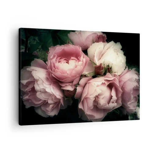 Schilderen op canvas - Een boeket rozen in delicate tinten roze en wit - 70x50cm - De charme van belle epoque - Moderne wanddecoratie voor woonkamer en slaapkamer ARTTOR