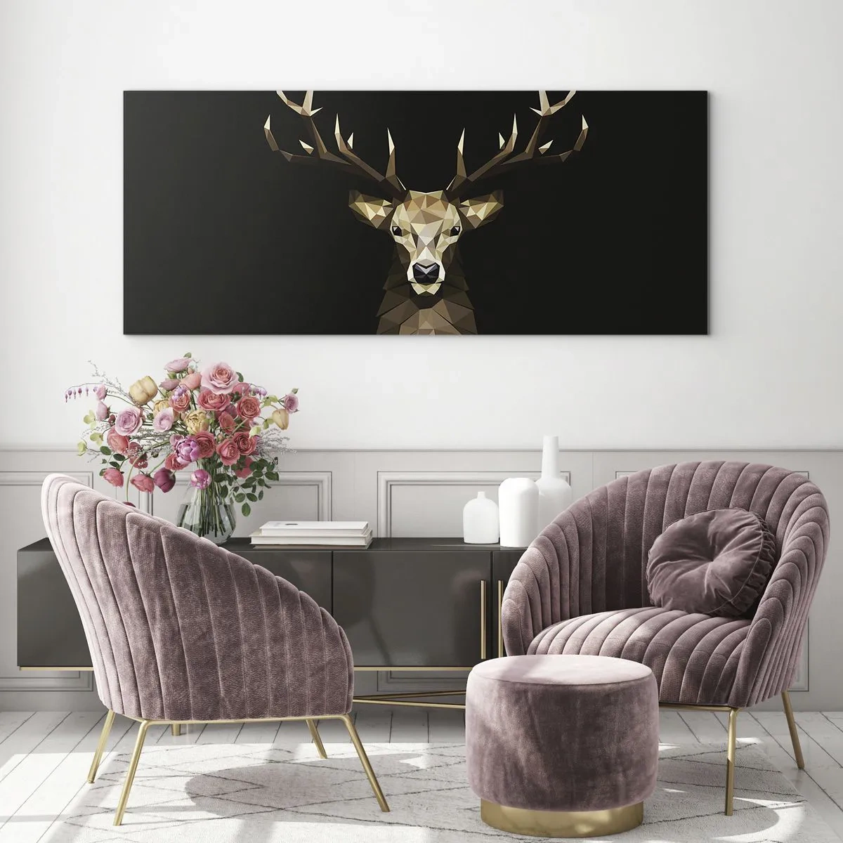 Schilderen op glas - Kubistische herten - 140x50 cm