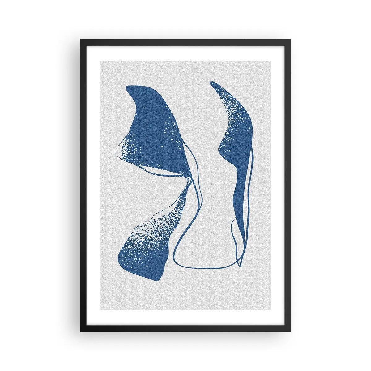 Poster in een zwarte lijst - Abstracte vormen in blauwtinten op een lichte achtergrond - 50x70cm - Gevleugelde abstractie - Moderne wanddecoratie voor woonkamer en slaapkamer ARTTOR