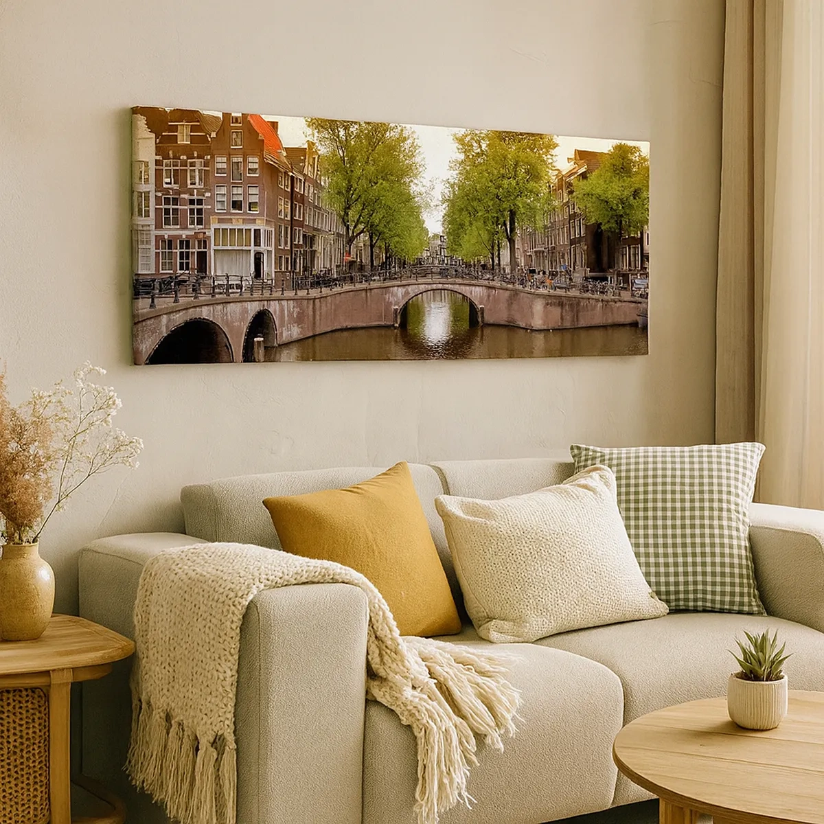 Schilderen op canvas - Met de boot of met de fiets? - 30x30 cm