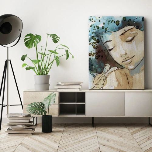 Schilderen op canvas - Dame in het blauw - 45x80 cm