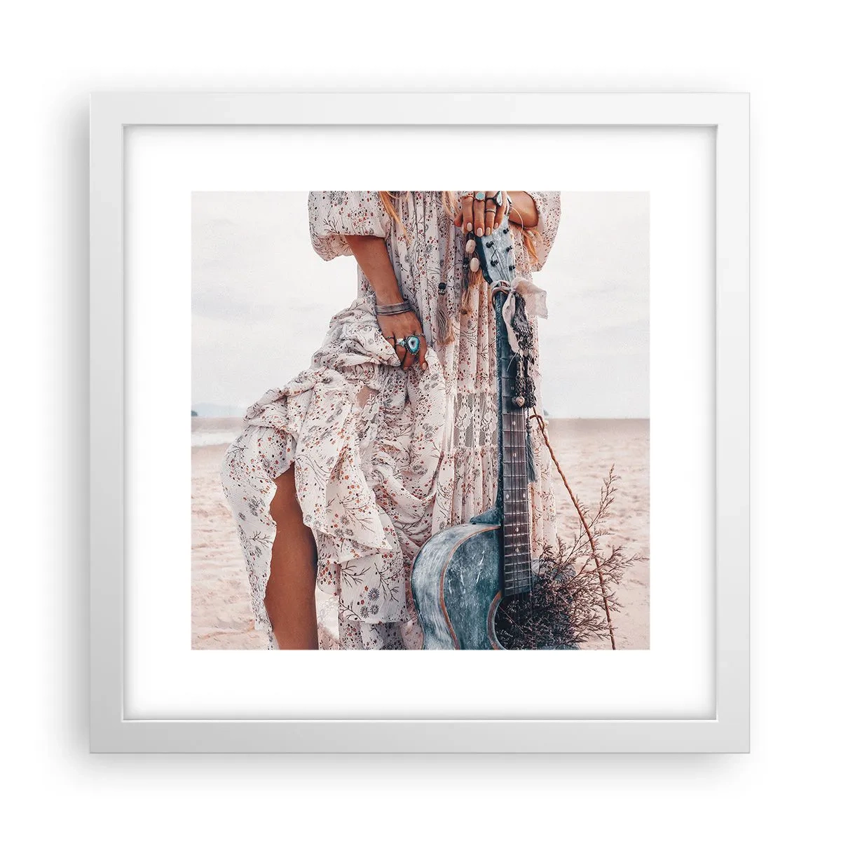 Poster in een witte lijst - Kinderen bloemen onderweg - 30x30 cm