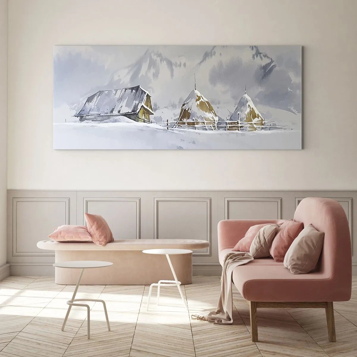 Schilderen op glas - In een besneeuwde vallei - 120x50 cm
