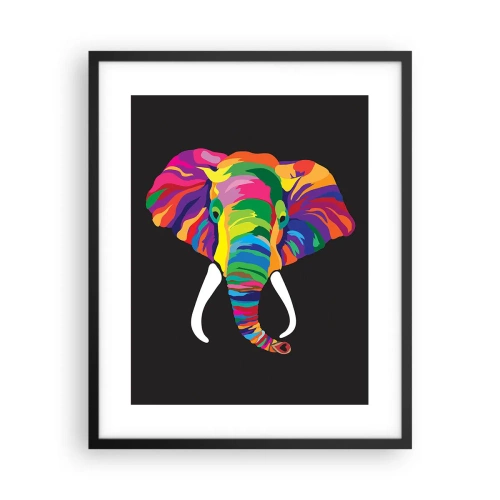 Poster in een zwarte lijst - De olifant die ervan hield om in de regenboog te baden - 40x50 cm