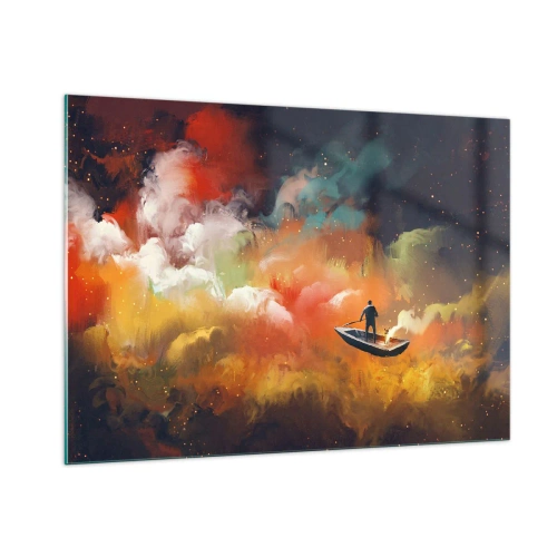 Schilderen op glas - Met de boot door de sterrenstelsel - 100x70 cm