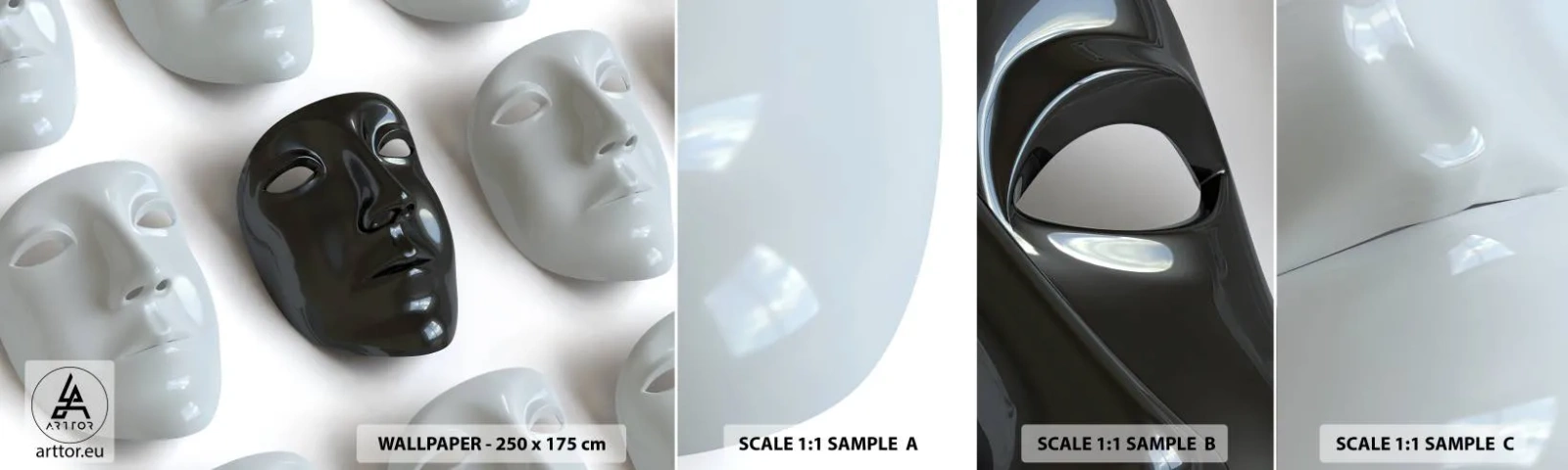 Fotobehang Monster Zelfklevend Deluxe Sticker - Hoe opvallen? - Deel, Venetiaans masker, Zwart en wit - 100x30 cm